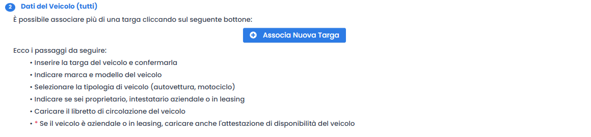 Screenshot Associa Nuova Targa