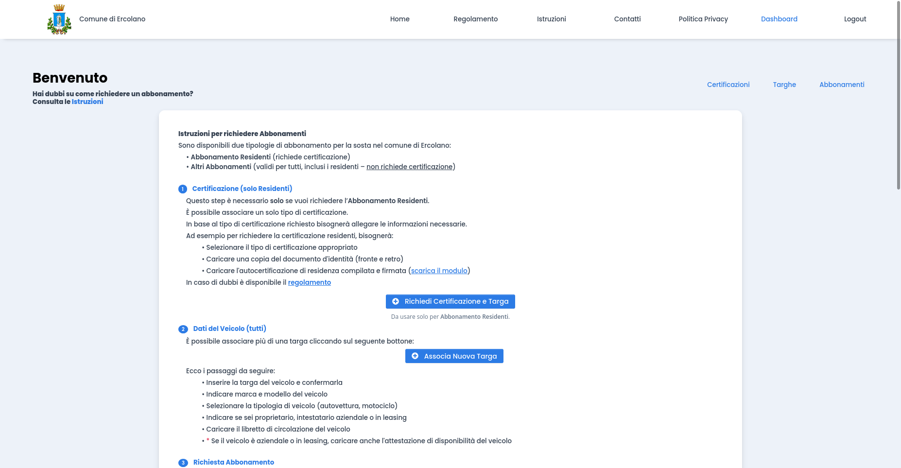Screenshot Dashboard Residenti